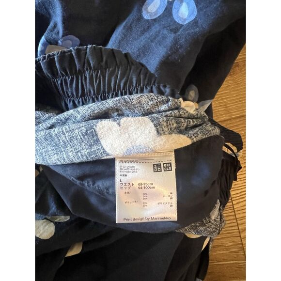 UNIQLO Marimekko Women’s Linen Blend Midi Skirt Navy Blue Floral Size Large - Picture 4 of 4